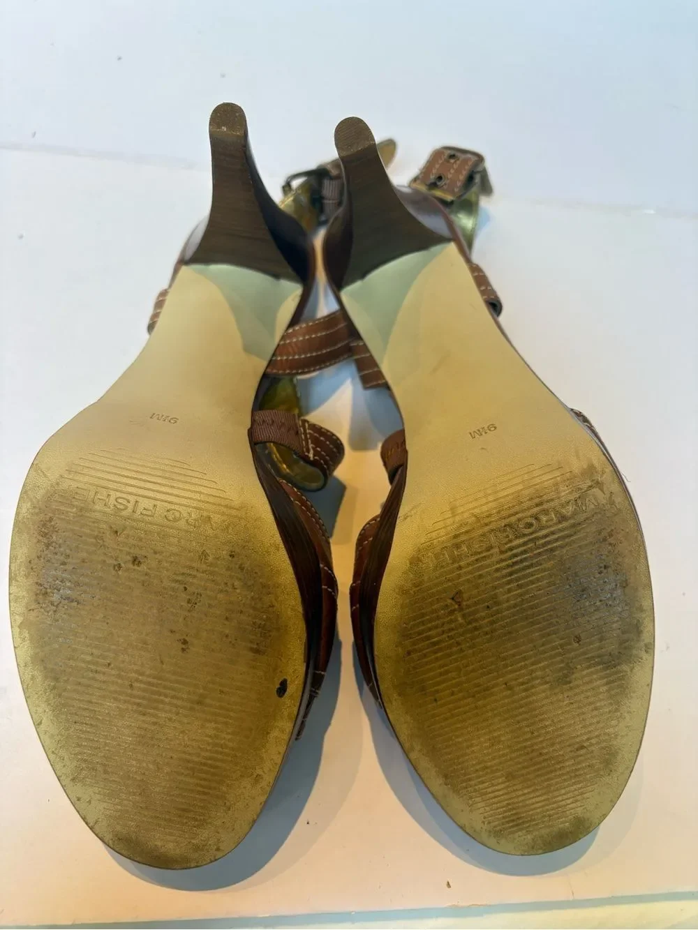 Marc Fisher Women's Brown Strappy Leather High Heel Sandals Size 9 1/2M